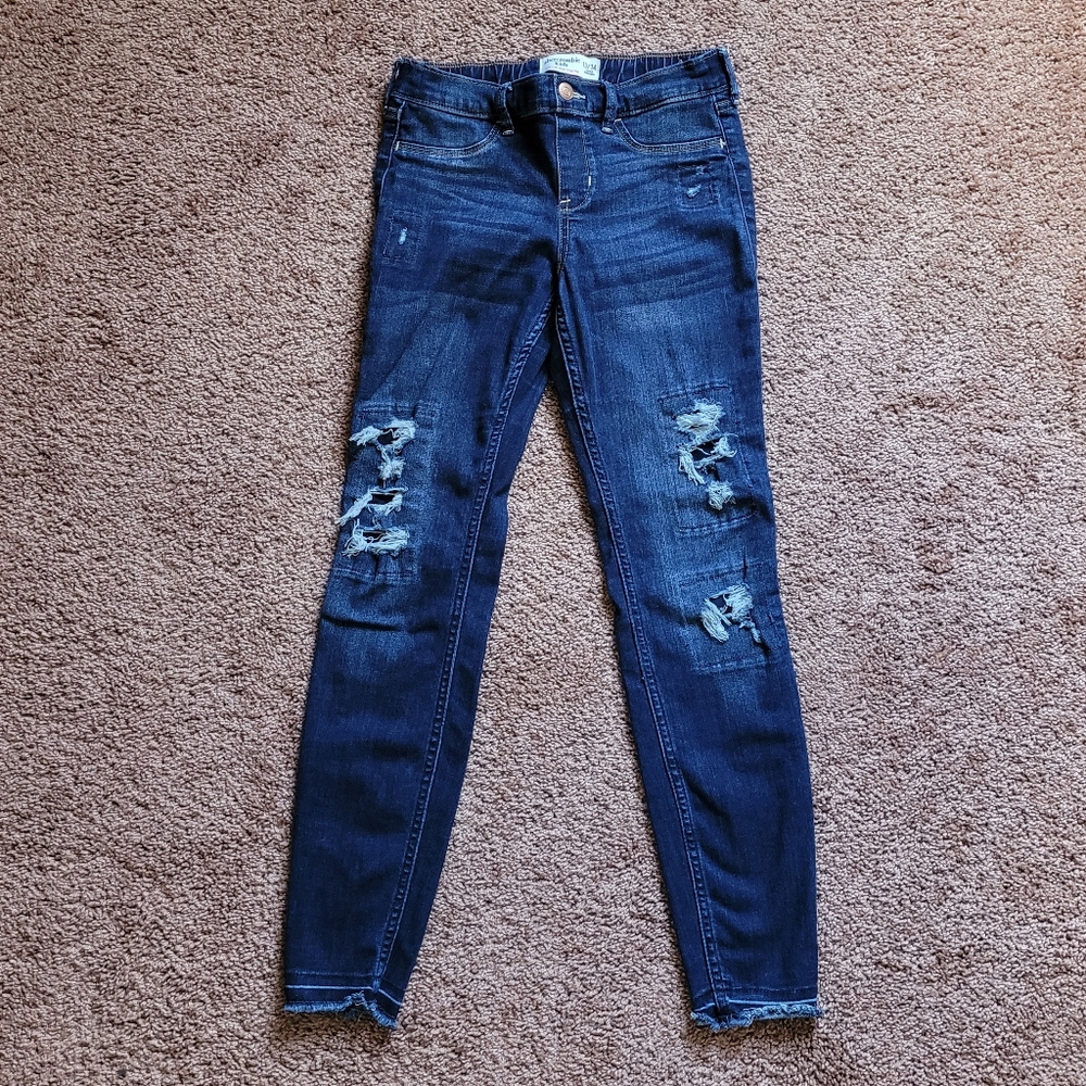 🌸 Girls Abercrombie Medium/Dark Wash Pull On Jean Legging Size 13/14